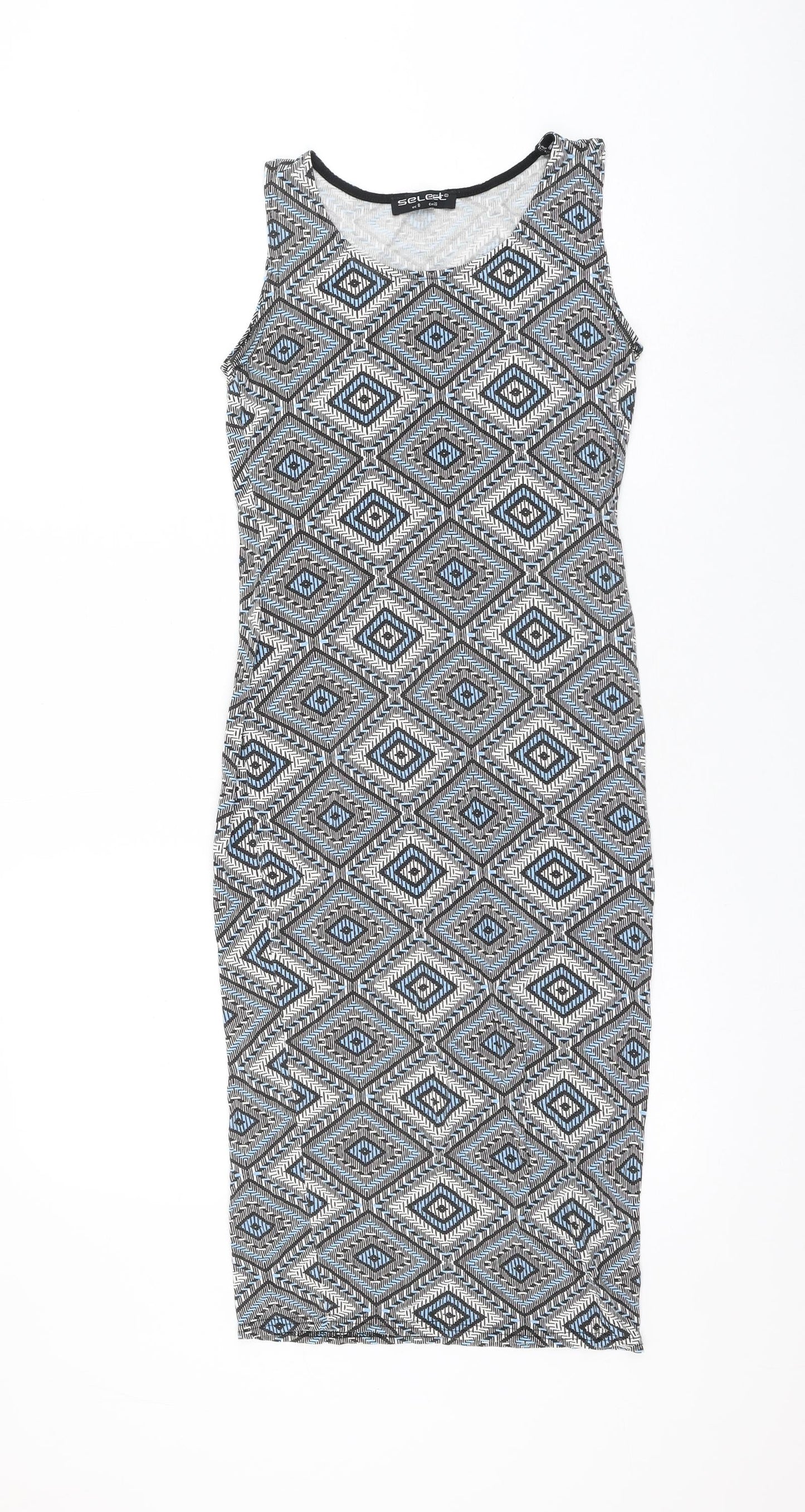 Select Womens Multicoloured Geometric Viscose Tank Dress Size 8 Scoop Neck Pullover
