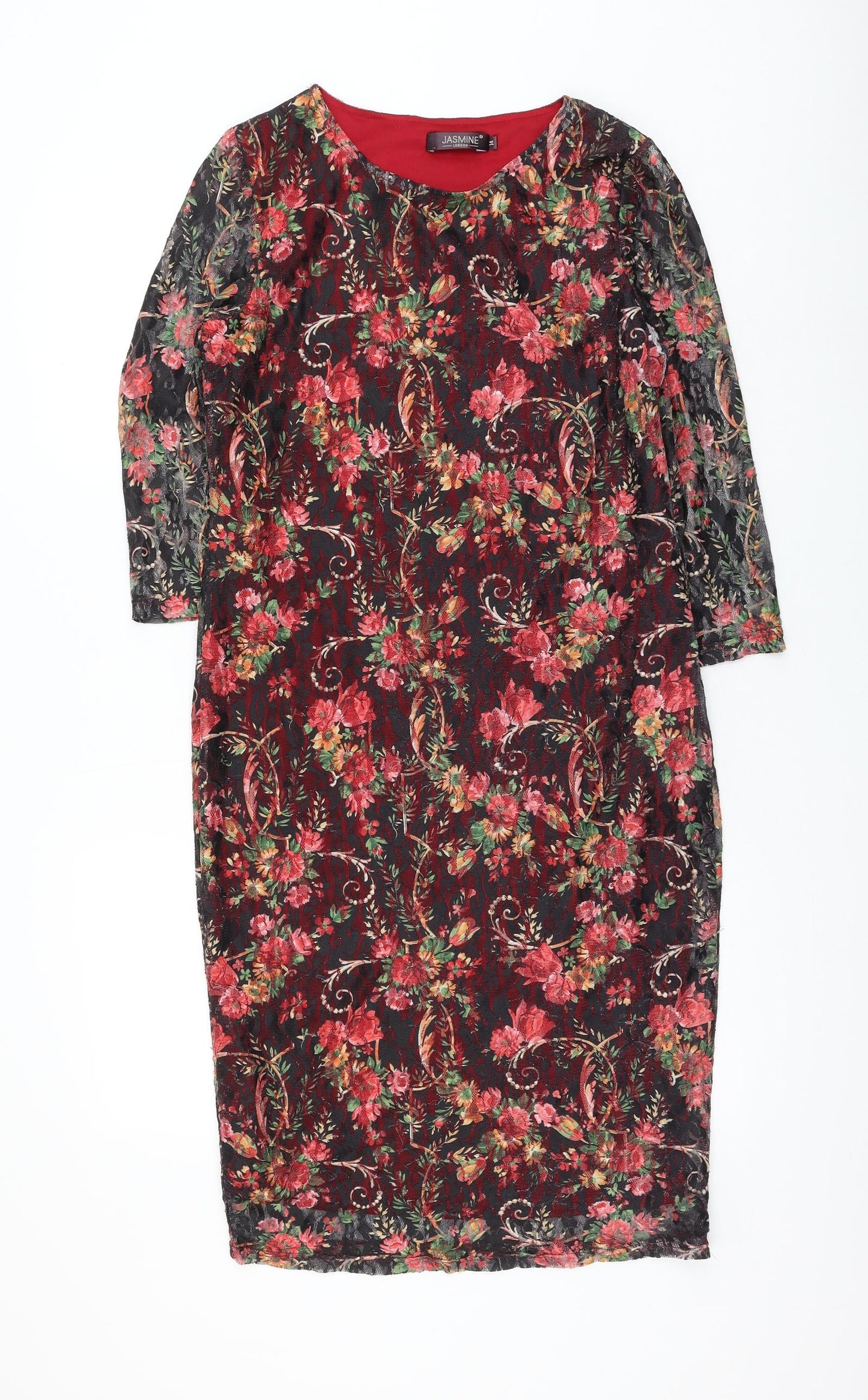 Jasmine Womens Multicoloured Floral Polyamide Shift Size 14 Round Neck Pullover
