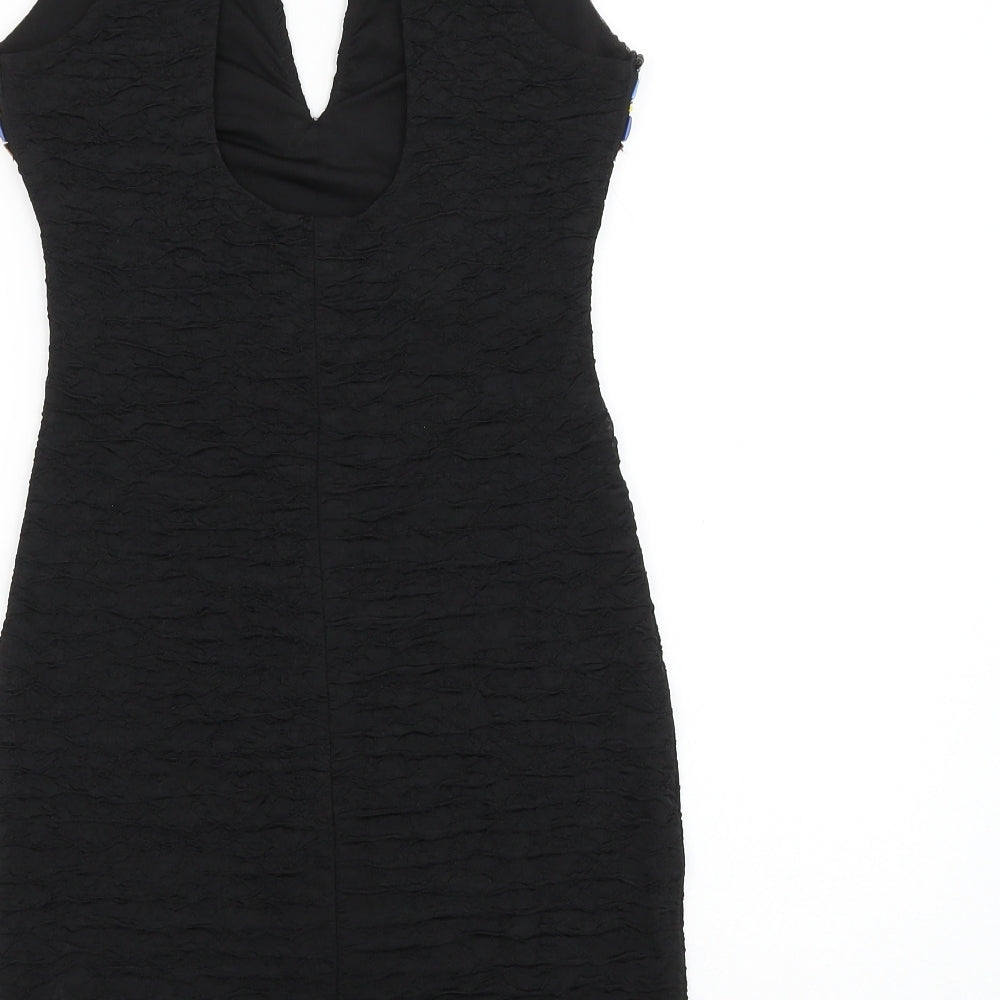 H&M Womens Black Polyester Pencil Dress Size S V-Neck Pullover