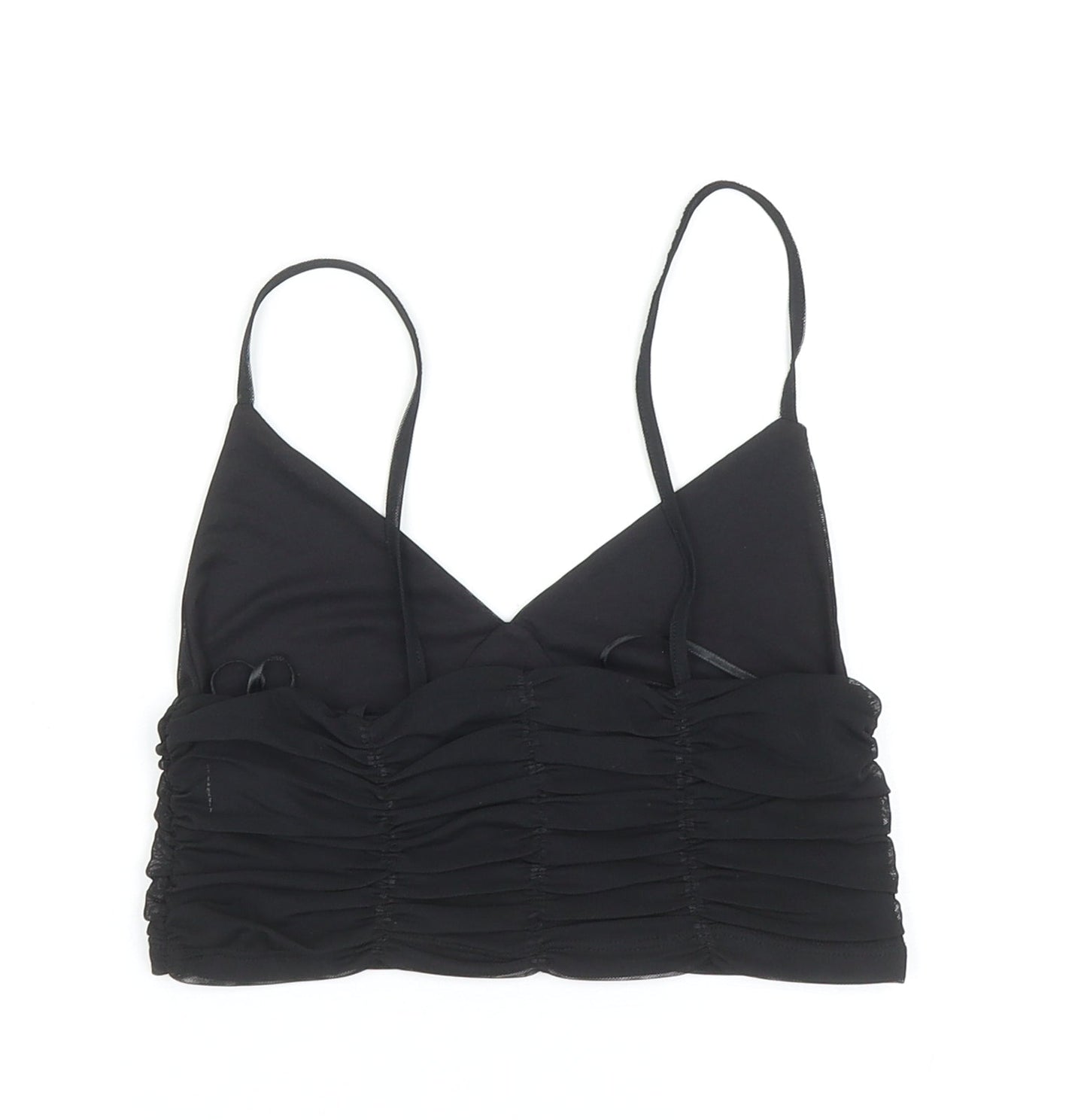 Zara Womens Black Polyester Camisole Tank Size S V-Neck - Cropped, Ruched