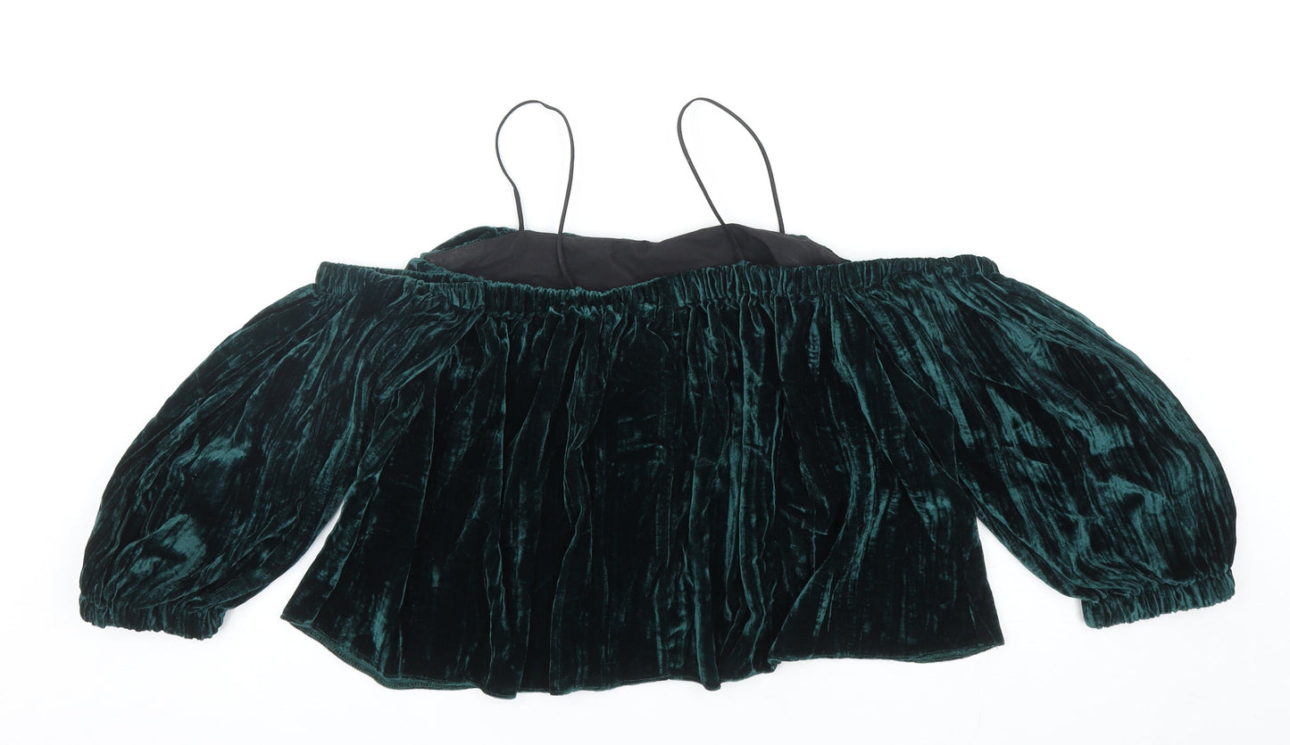 Topshop Womens Green Viscose Basic Blouse Size 8 Off the Shoulder - Cropped