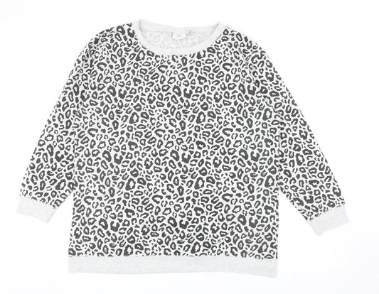 (th Avenue Womens Grey Animal Print Cotton Pullover Sweatshirt Size L Pullover - Leopard Print