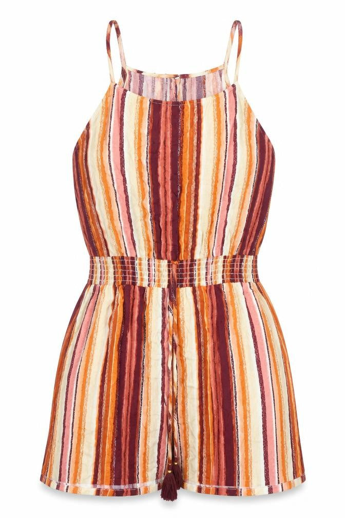 Preworn Womens Orange Striped Polyester Tank Dress Size M Square Neck Button - Elastic Waist