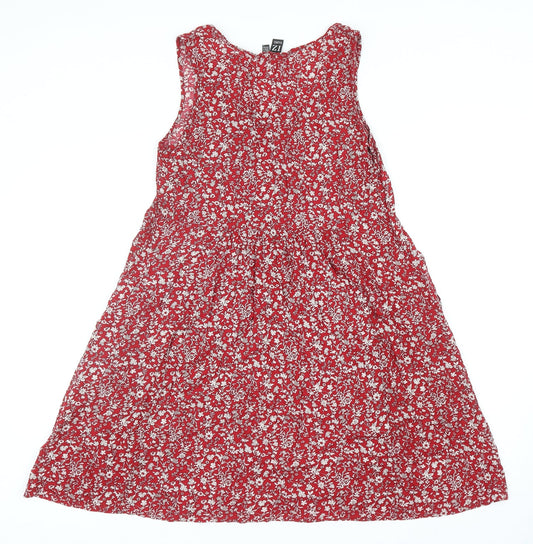 Izabel Womens Red Floral Viscose Tank Dress Size 8 Scoop Neck Pullover
