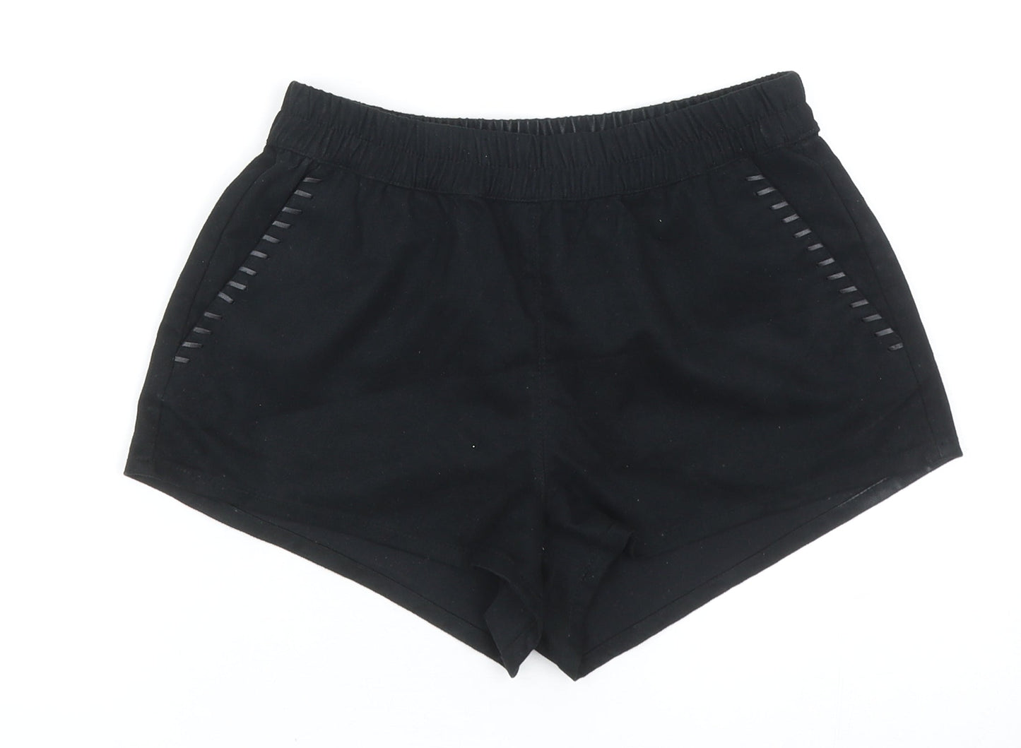 H&M Womens Black Polyester Hot Pants Shorts Size 8 L3 in Regular Pull On