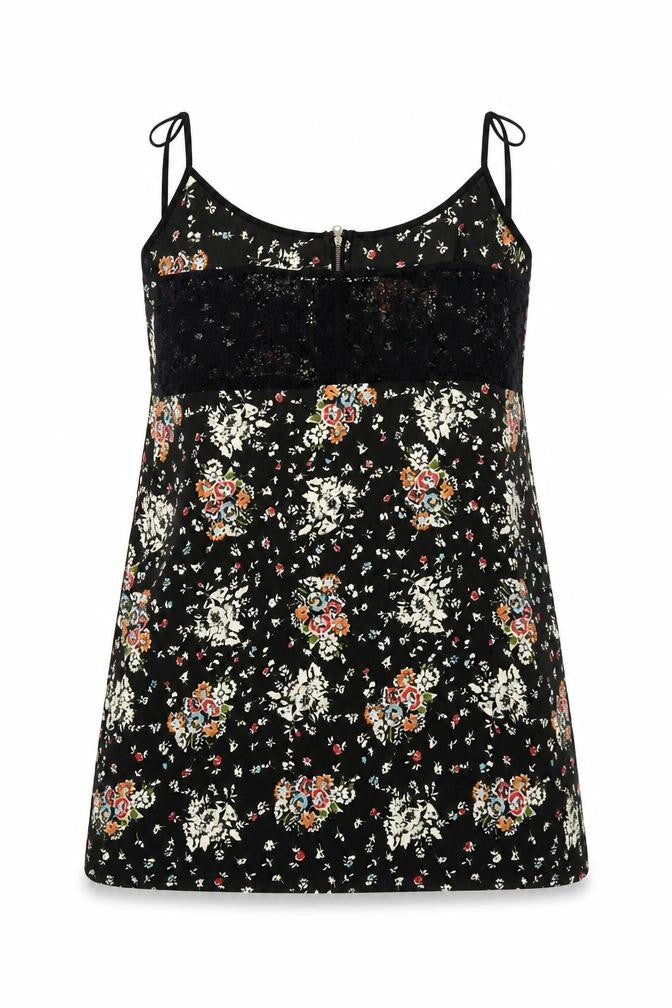 Kimchi Blue Womens Green Floral Polyester Camisole Tank Size L Scoop Neck - Lace Deatil