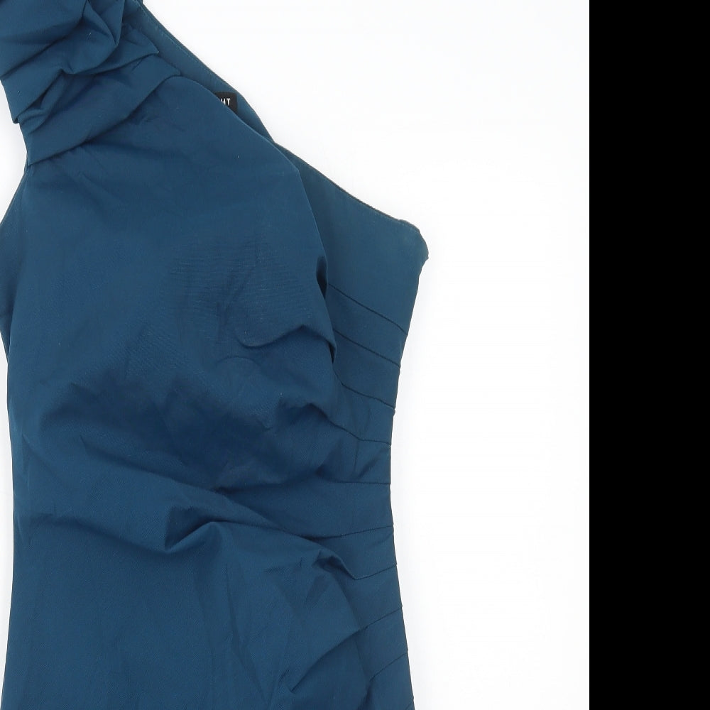 Warehouse Womens Blue Polyethylene Mini Size 10 One Shoulder Zip