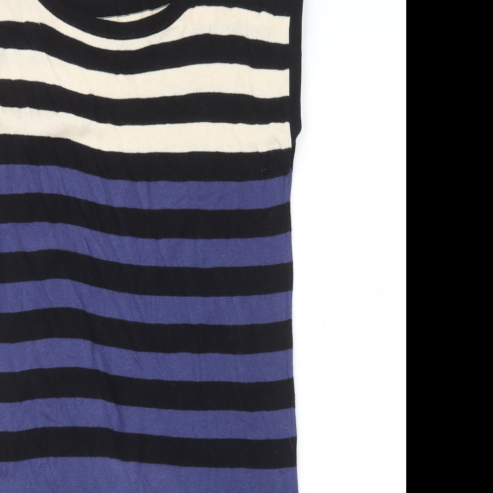 Warehouse Womens Blue Striped 100% Cotton Bodycon Size 8 Round Neck Pullover