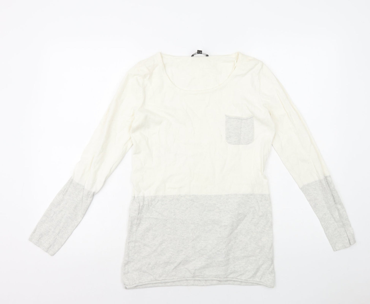 MARBLE Womens Ivory Colourblock 100% Cotton Basic T-Shirt Size XS Round Neck