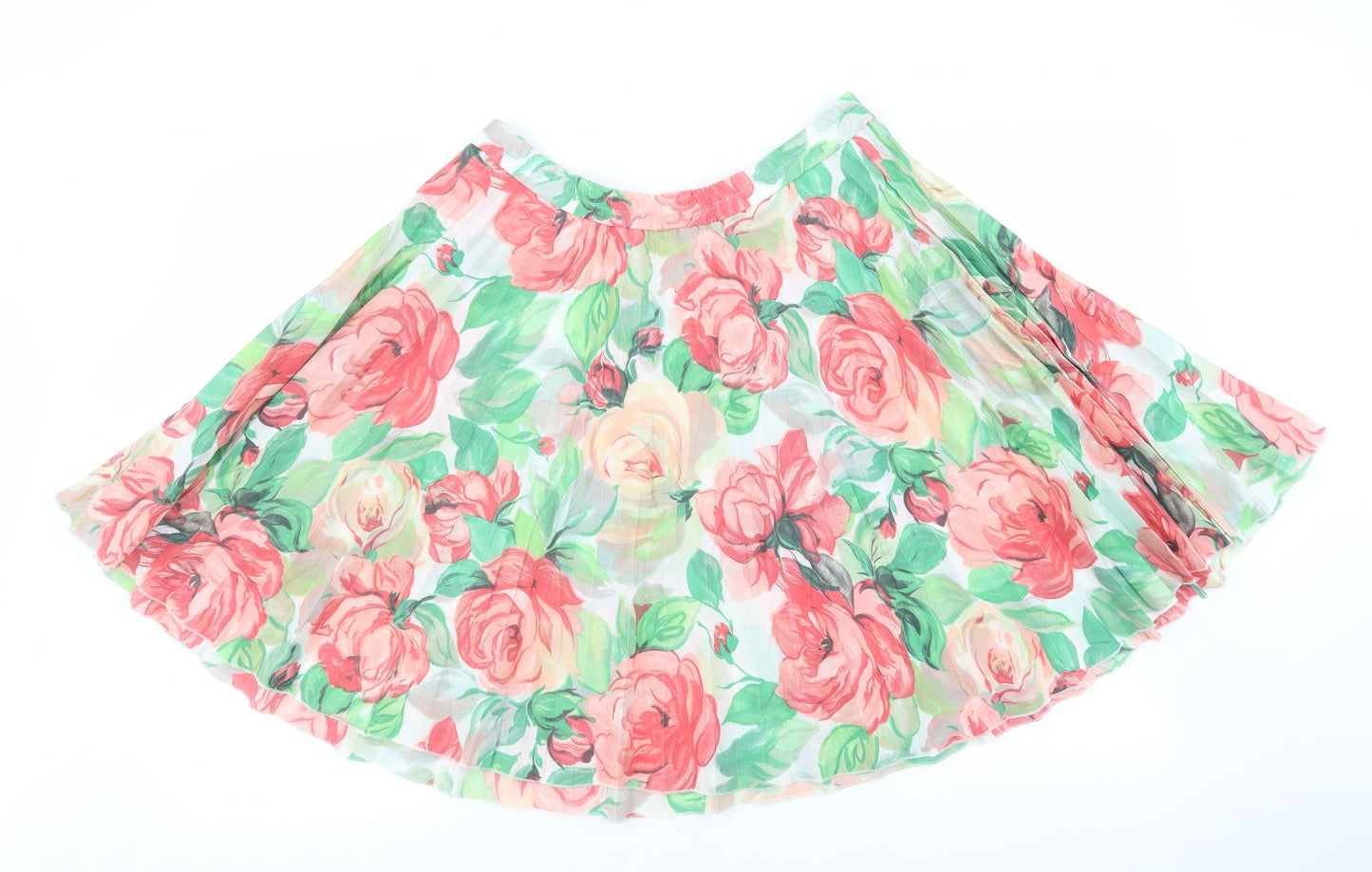 Preworn Womens Multicoloured Floral Polyester Pleated Skirt Size 10