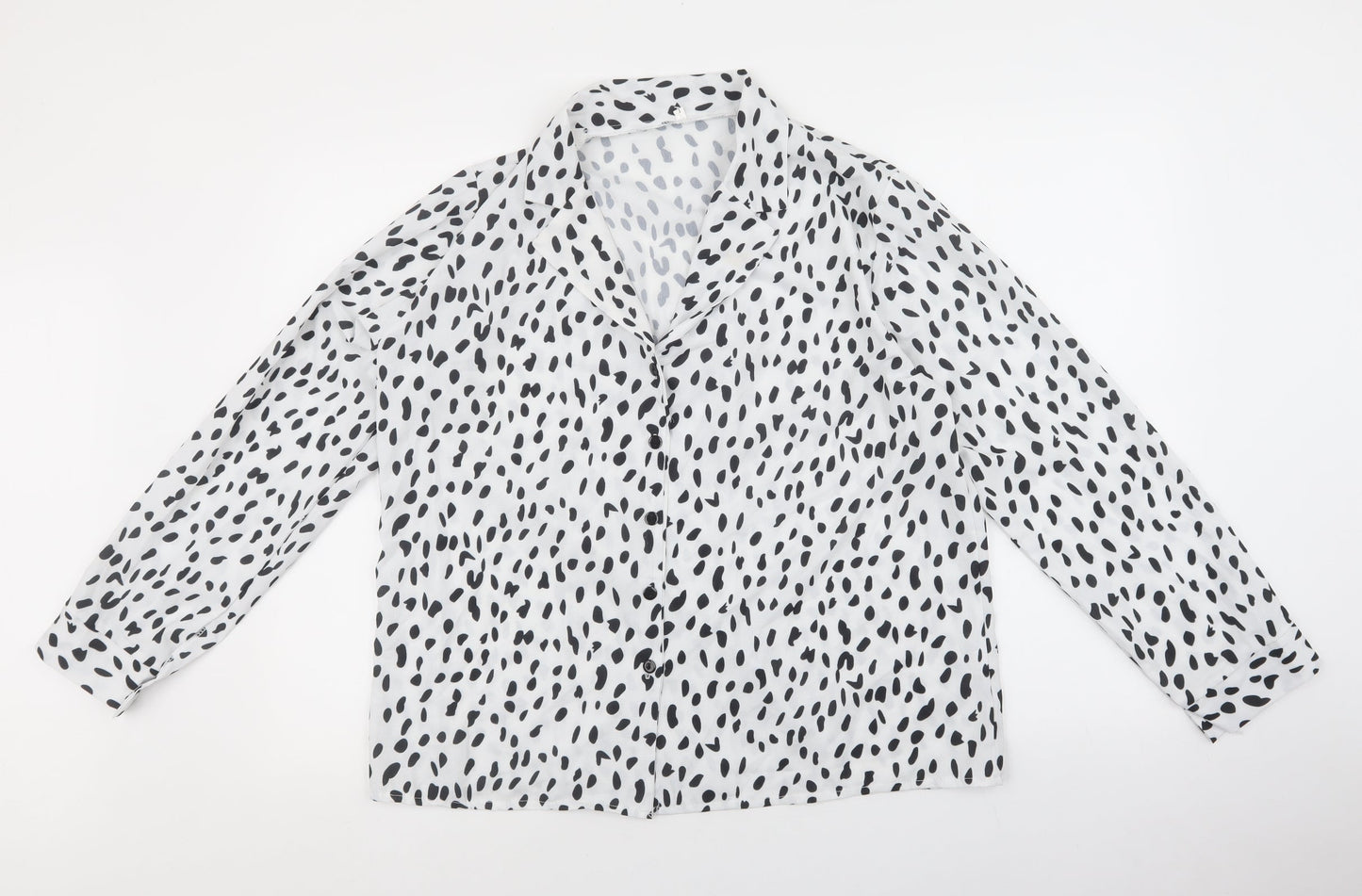 Preworn Womens White Animal Print Polyester Basic Blouse Size L Collared - Spotted