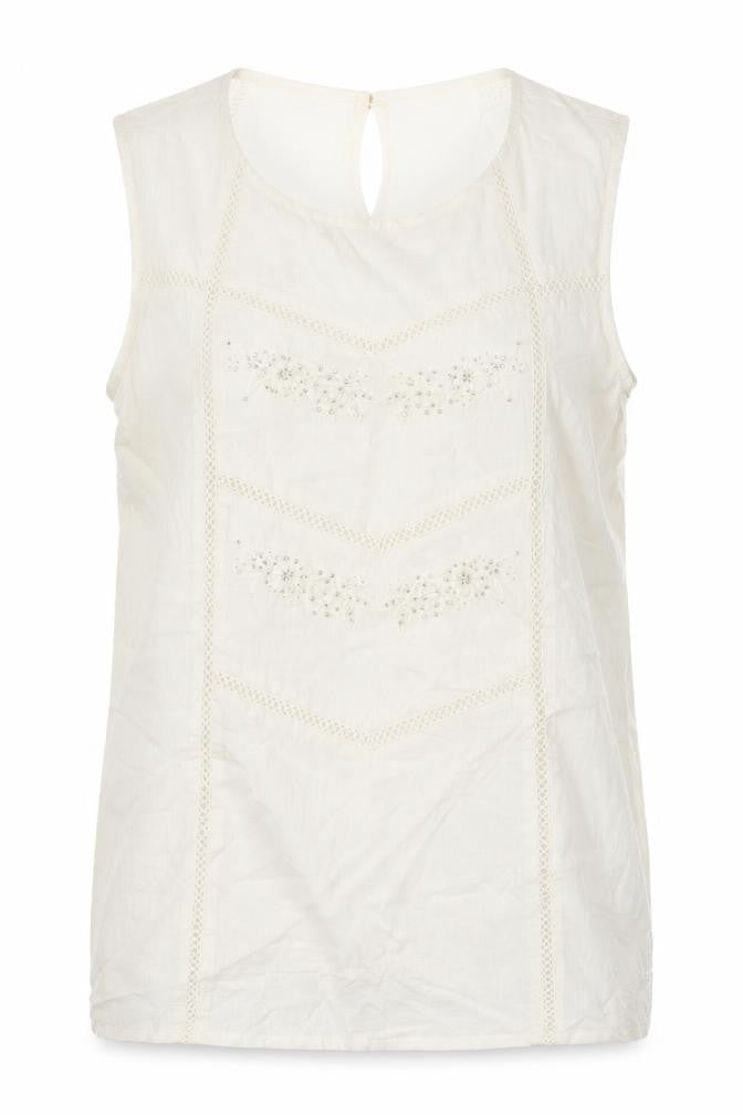 Amaryllis Womens Ivory 100% Cotton Basic Tank Size 14 Round Neck - Embroidery anglaise, sequins