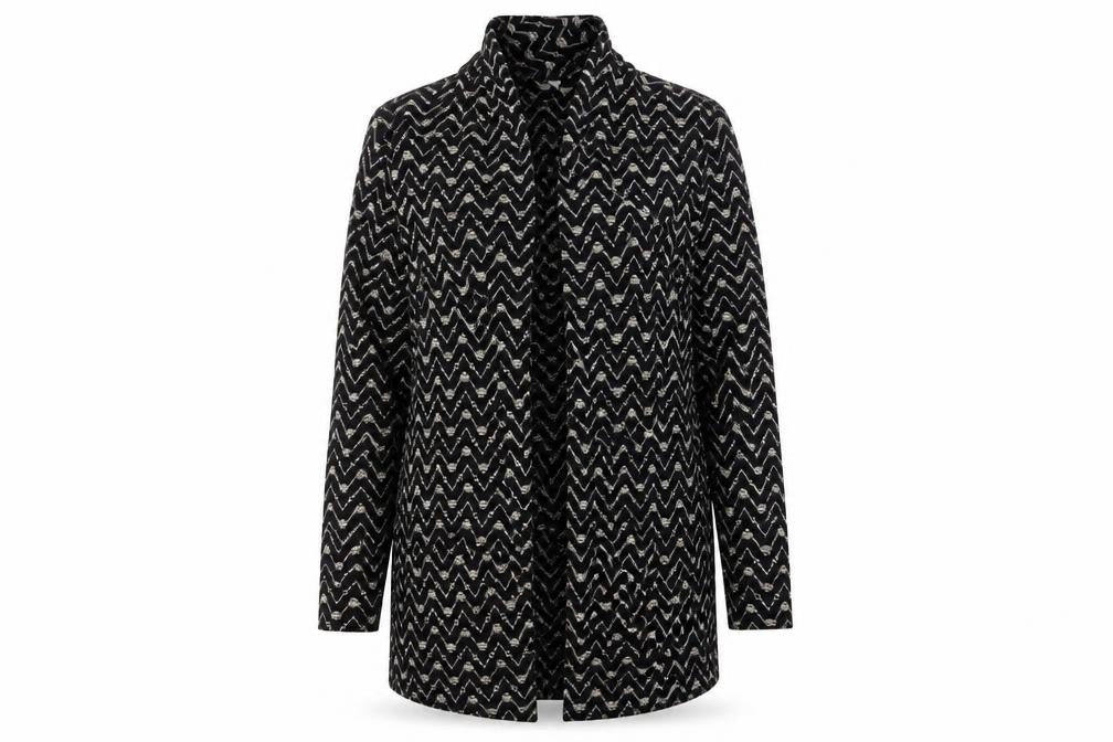 Avalon Womens Black V-Neck Geometric Polyester Cardigan Jumper Size 16 - Gold detail, open front