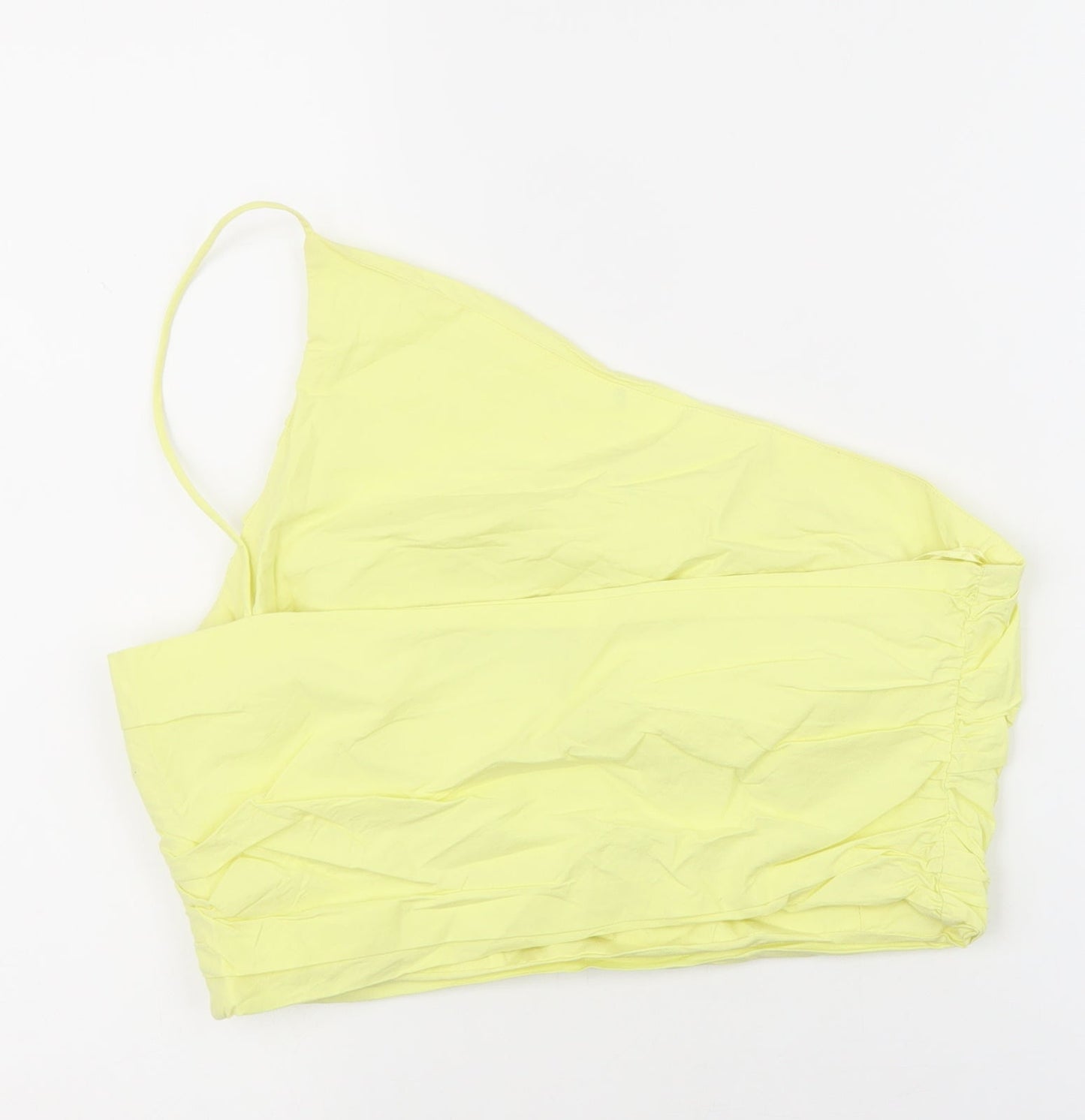 Zara Womens Yellow Cotton Cropped Tank Size L One Shoulder - Ruched sides