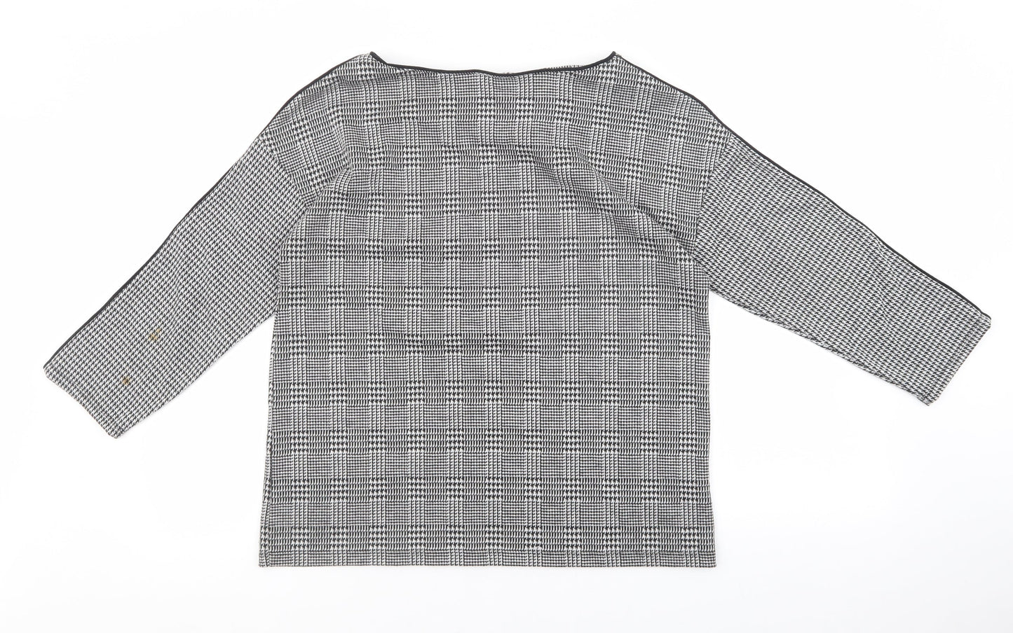 Marks and Spencer Womens Black Geometric Polyester Basic T-Shirt Size 12 Boat Neck - black and white