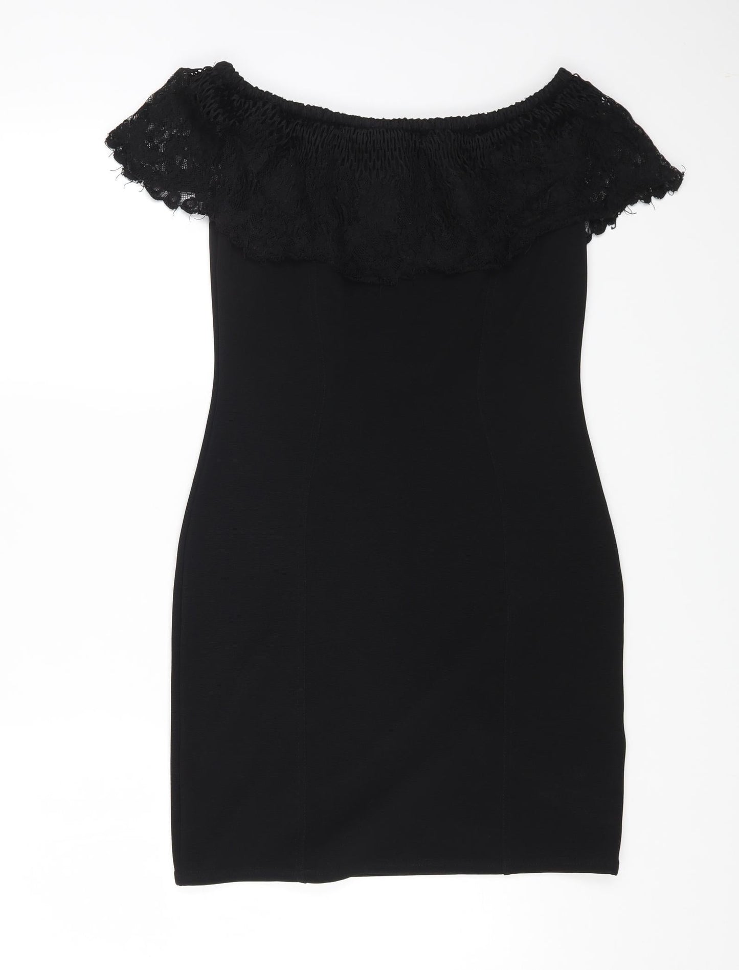 Lipsy Womens Black Polyester Bodycon Size 12 Off the Shoulder Pullover