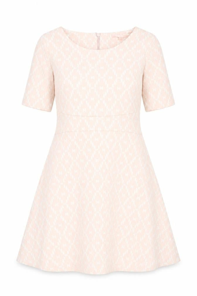 NEXT Womens Pink Geometric Cotton Skater Dress Size 10 Round Neck Zip