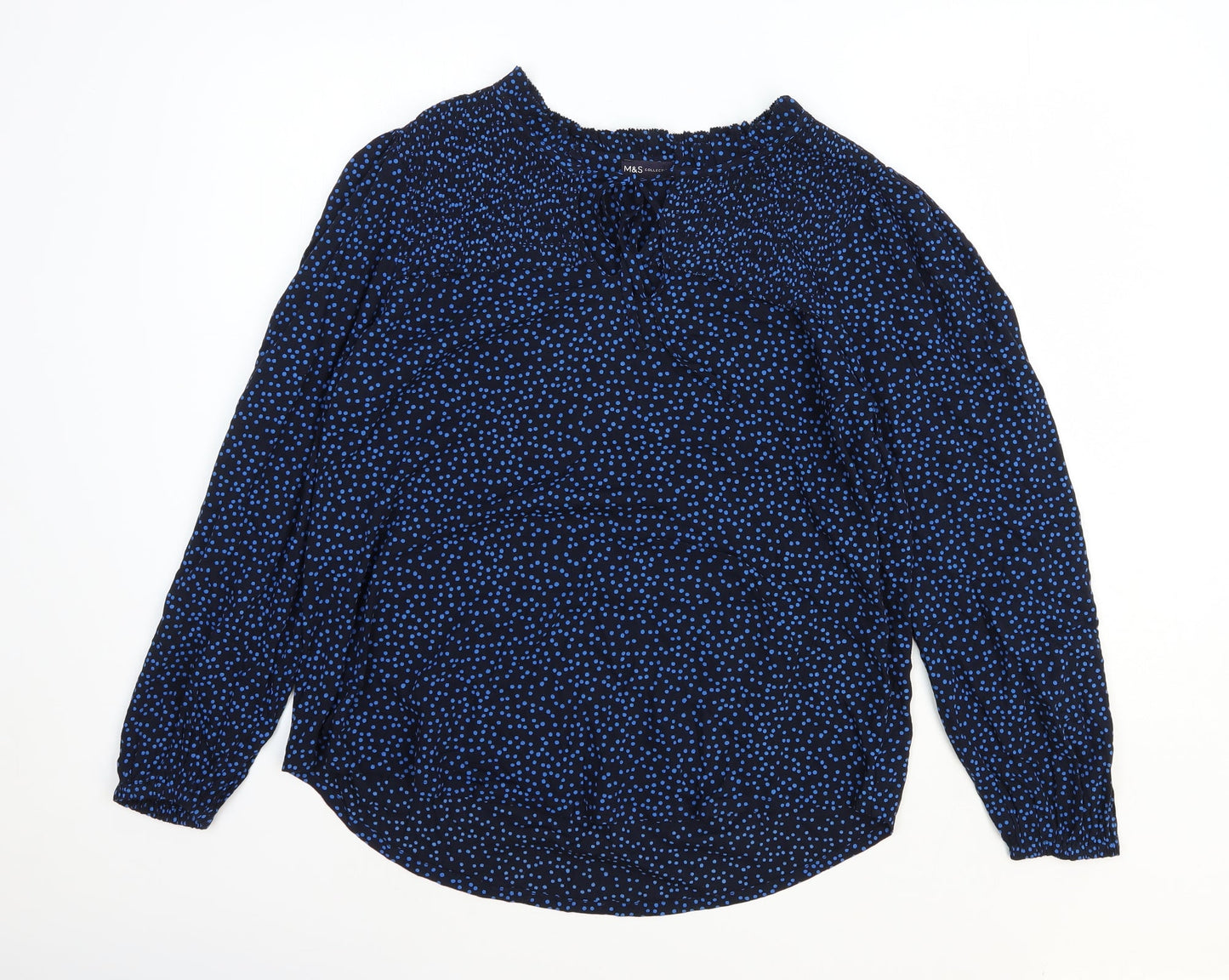 Marks and Spencer Womens Blue Polka Dot Viscose Basic Blouse Size 10 Collared