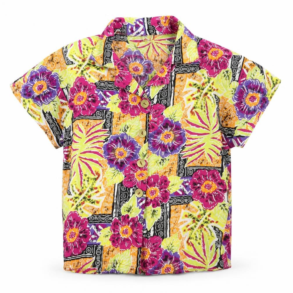 Young Classics Girls Multicoloured Floral Viscose Basic T-Shirt Size 9 Years Collared Button