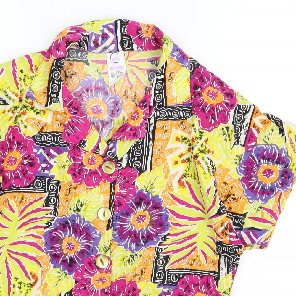 Young Classics Girls Multicoloured Floral Viscose Basic T-Shirt Size 9 Years Collared Button