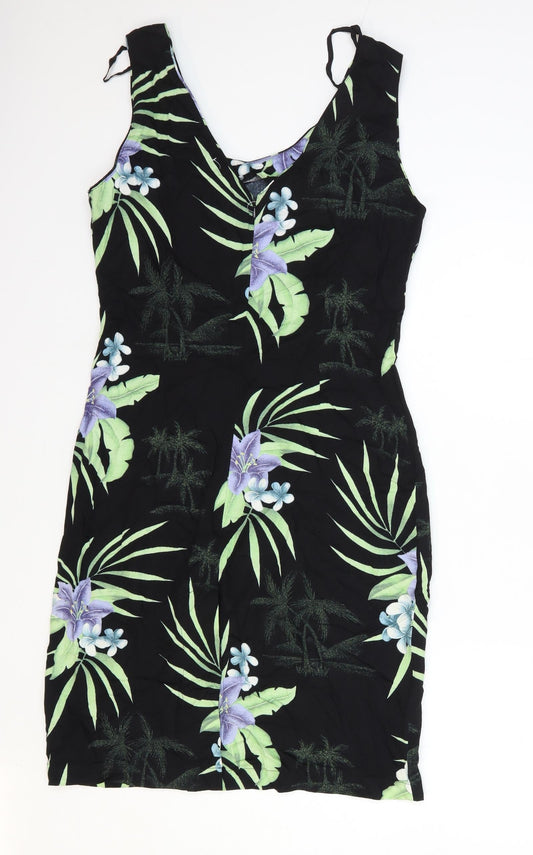 Bungalow Brand Womens Multicoloured Floral Polyester Pencil Dress Size 8 V-Neck Zip - Palm Tree Print