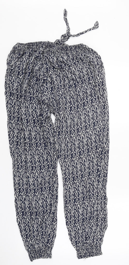 Quiz Womens Black Geometric Viscose Trousers Size 10 L27 in Regular Drawstring