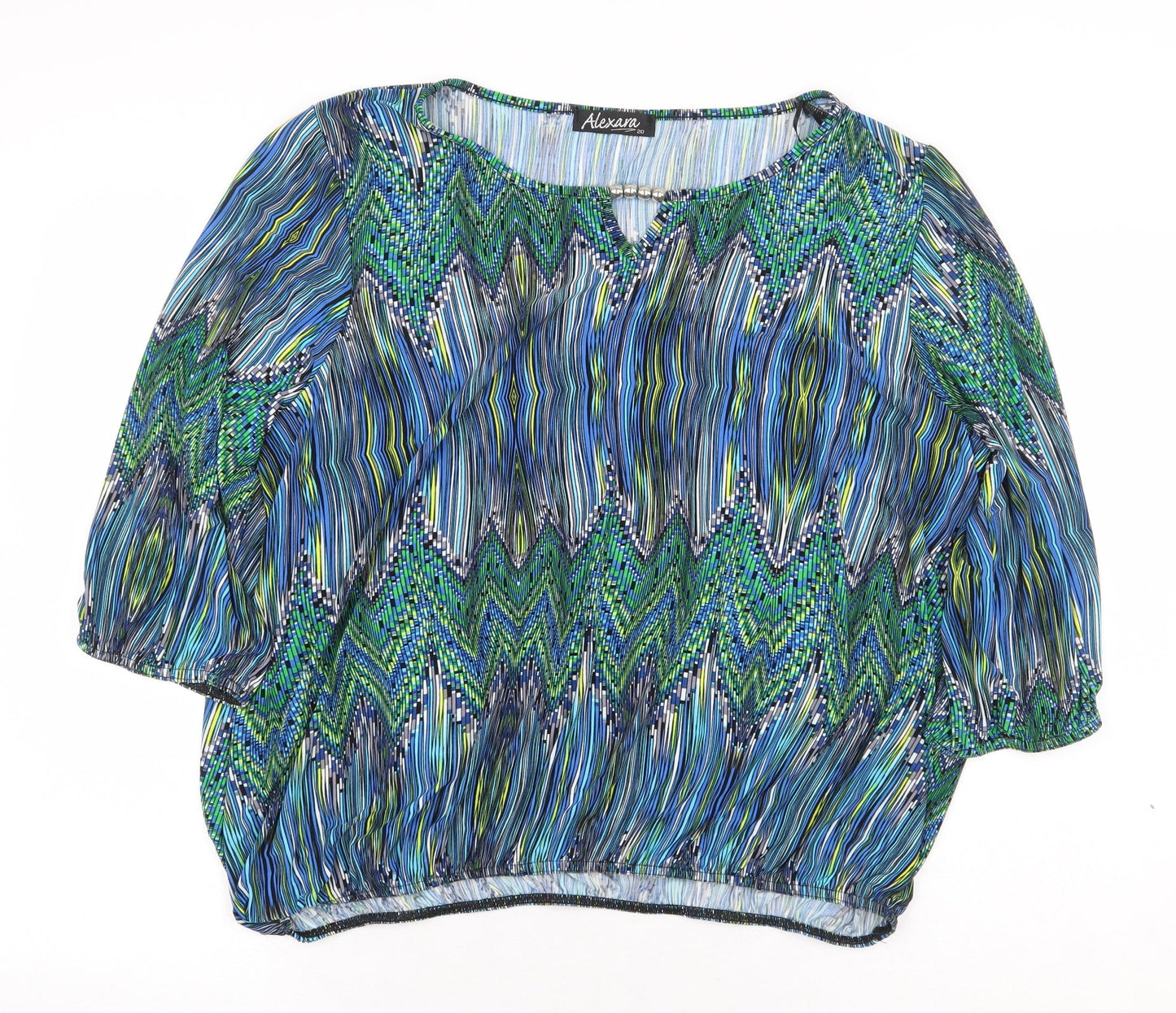 Alexara Womens Green Geometric Polyester Basic Blouse Size 20 Boat Neck