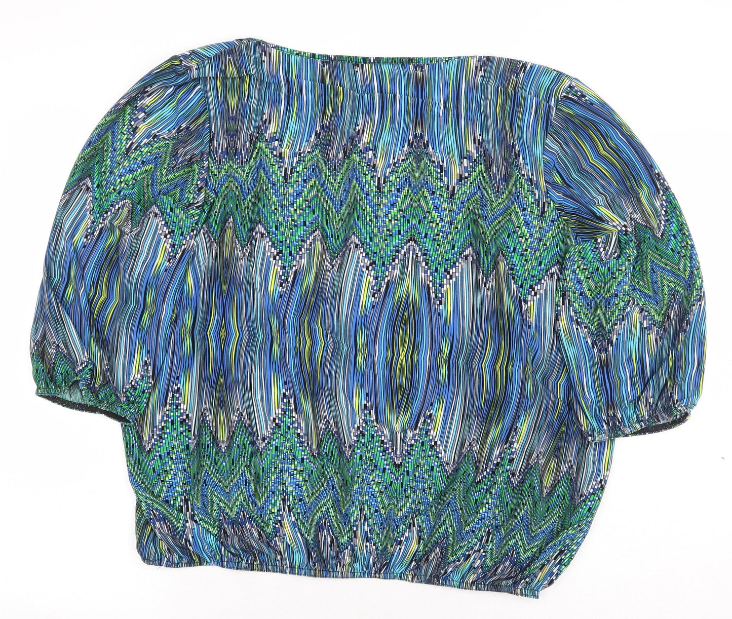 Alexara Womens Green Geometric Polyester Basic Blouse Size 20 Boat Neck