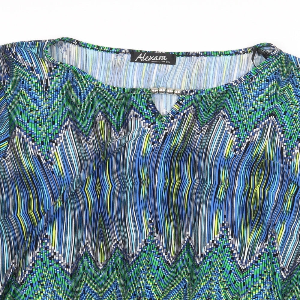 Alexara Womens Green Geometric Polyester Basic Blouse Size 20 Boat Neck