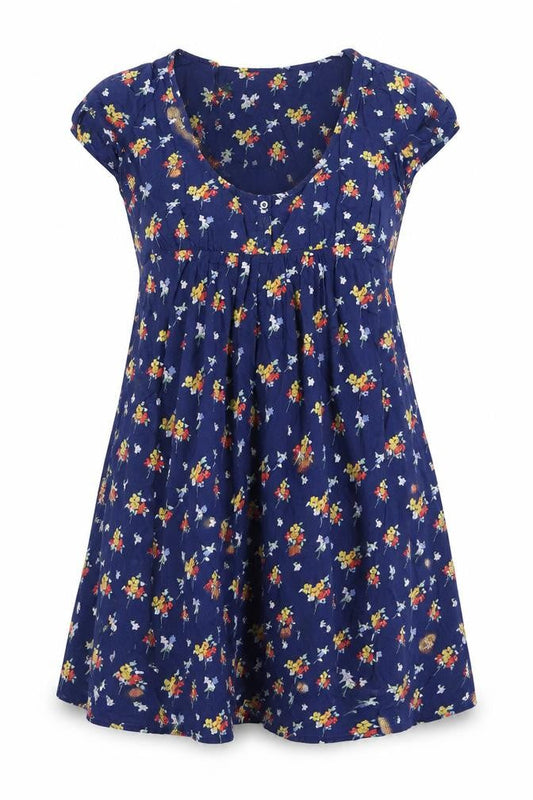 Jack Wills Womens Blue Floral 100% Cotton A-Line Size 8 Scoop Neck Button