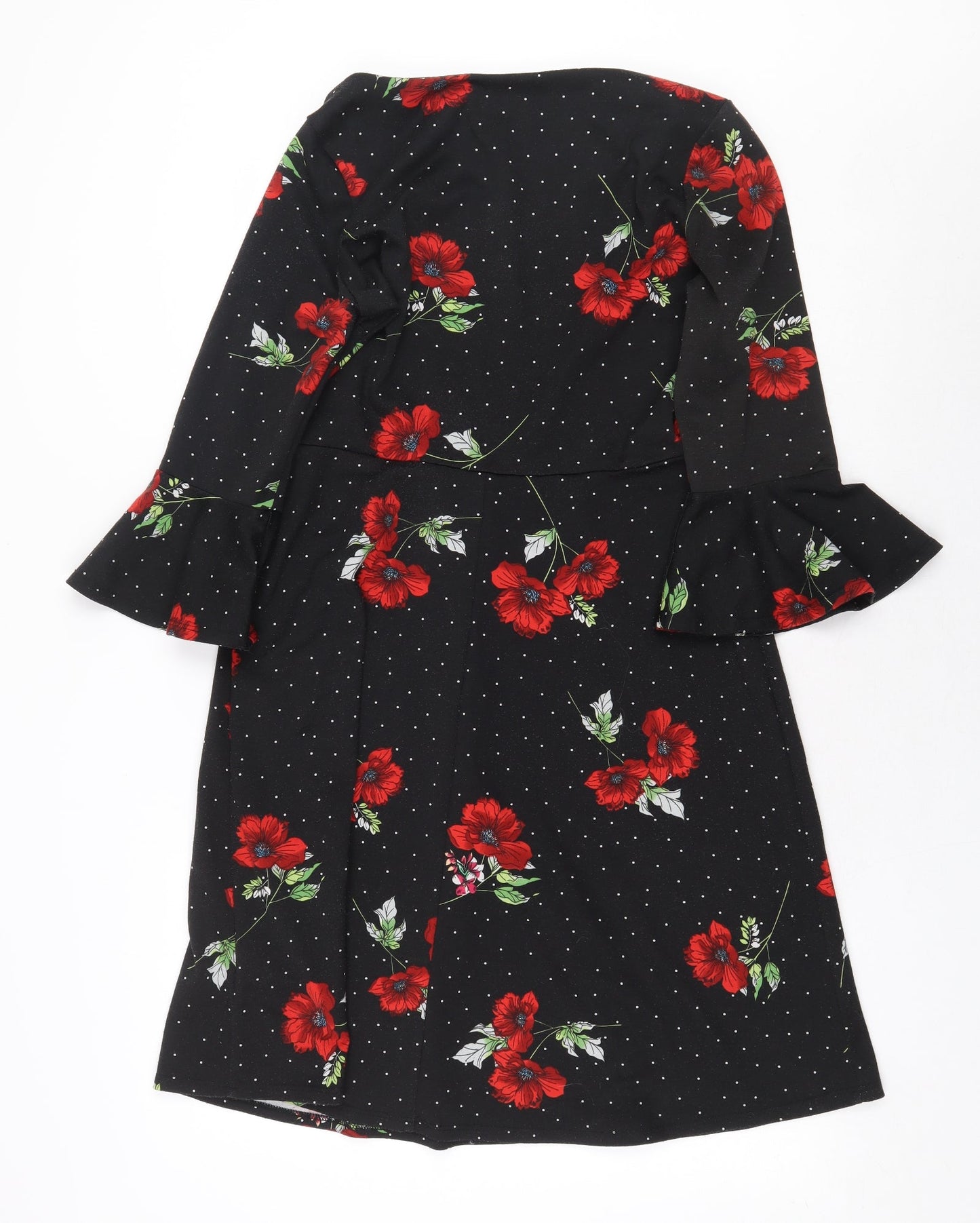 Paraphrase Womens Black Floral Polyester A-Line Size S Boat Neck Pullover