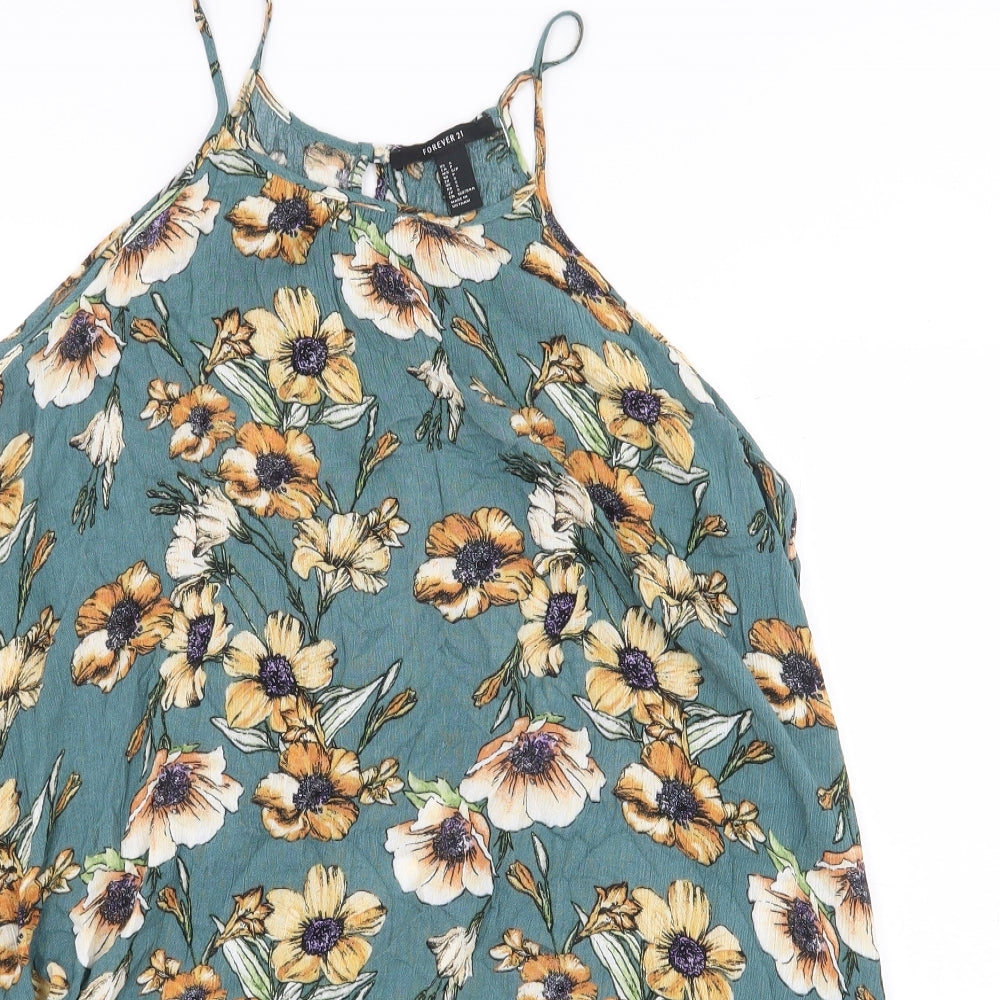 Forever 21 Womens Green Floral Rayon A-Line Size S Boat Neck Pullover