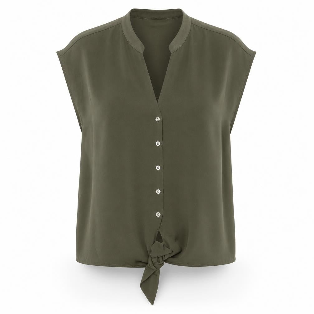 Oasis Womens Green Polyester Basic Button-Up Size 16 V-Neck - Tie At Front
