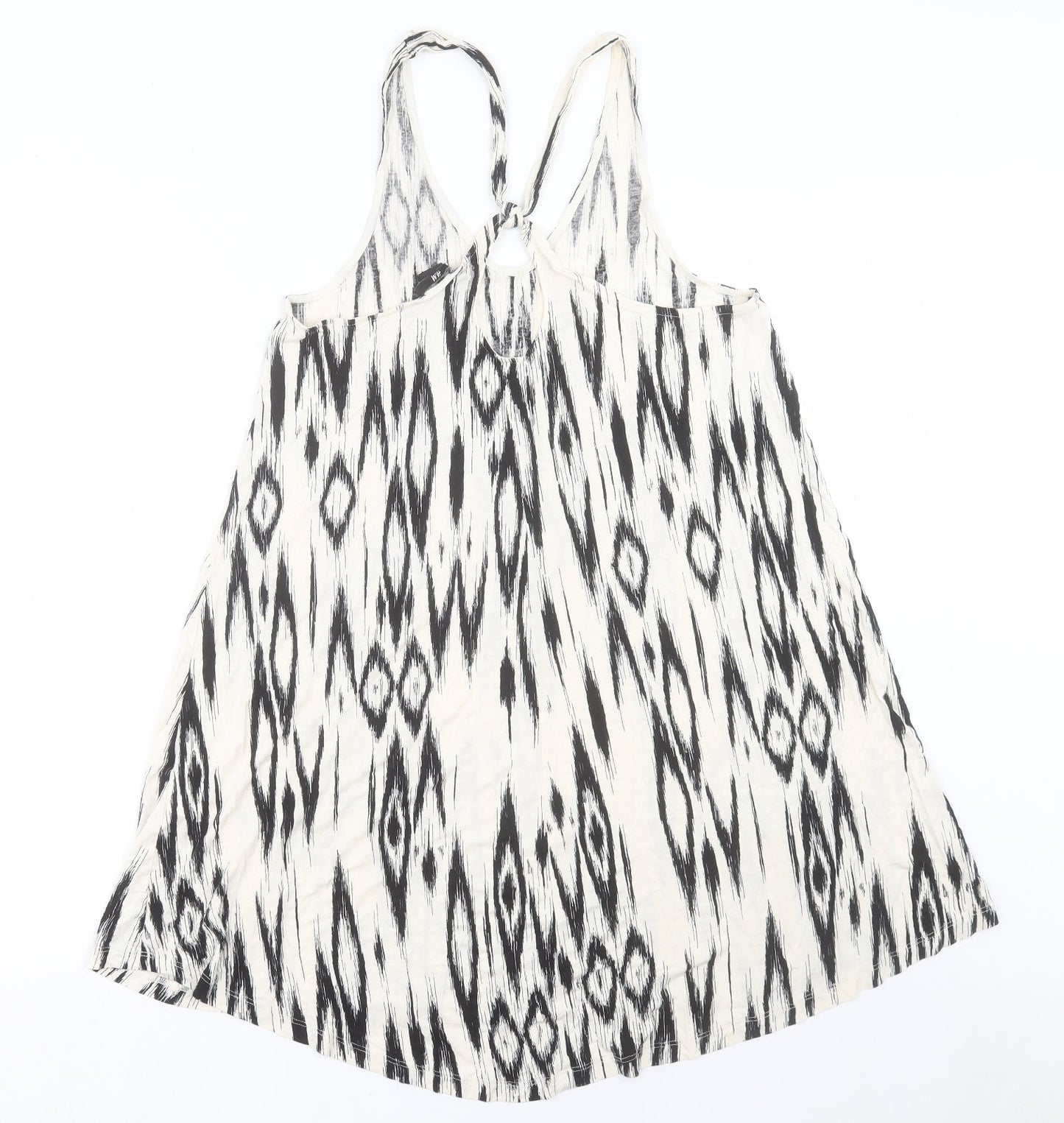 H&M Womens Beige Geometric Viscose A-Line Size M V-Neck Pullover