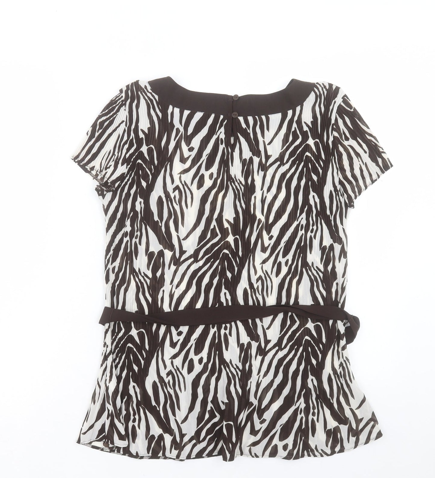 Marks and Spencer Womens Brown Geometric Polyester Basic T-Shirt Size 10 Boat Neck