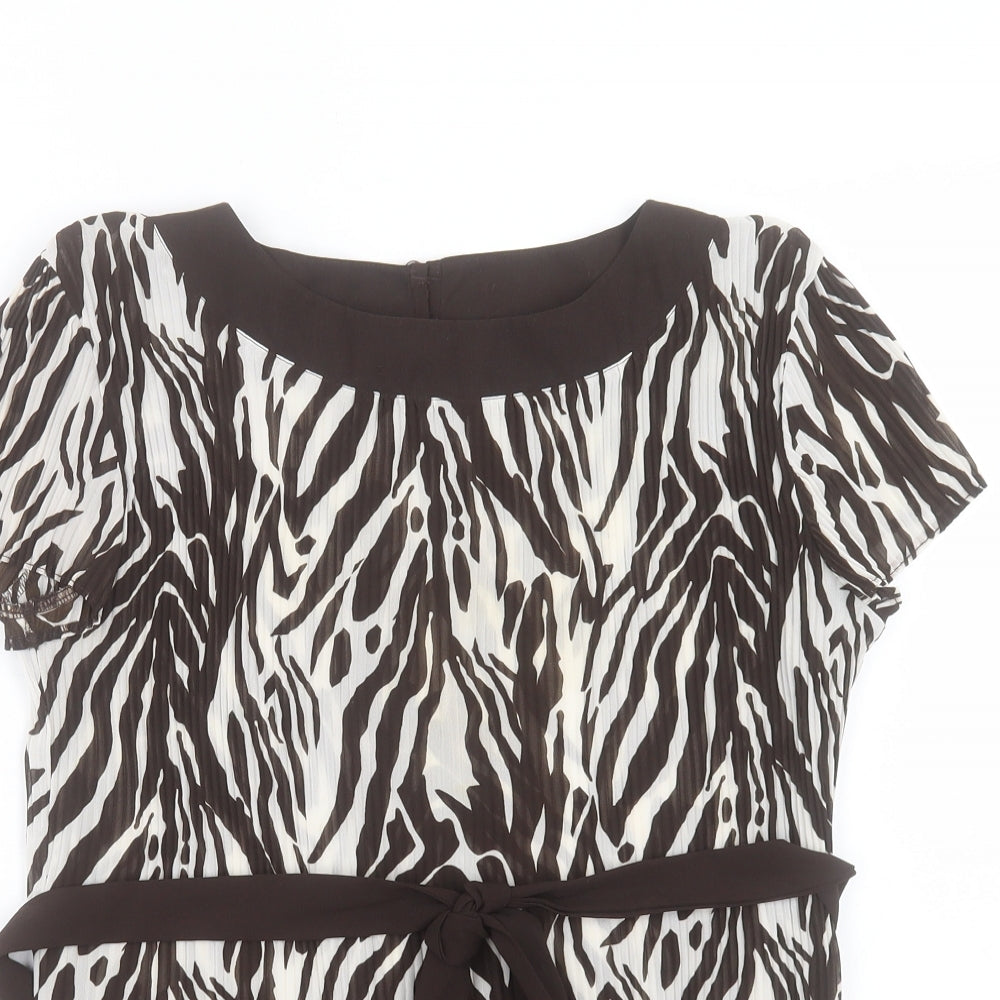 Marks and Spencer Womens Brown Geometric Polyester Basic T-Shirt Size 10 Boat Neck