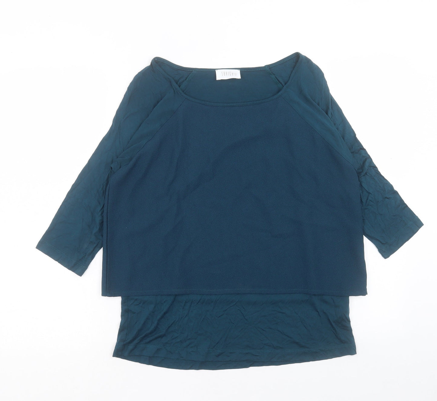 SAVIDA Womens Green Viscose Basic T-Shirt Size 12 Boat Neck