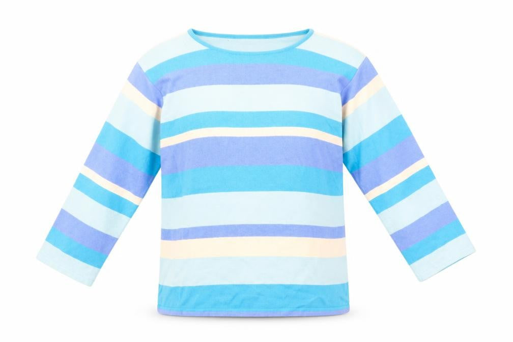 Preworn Womens Blue Striped Polyester Basic T-Shirt Size M Scoop Neck