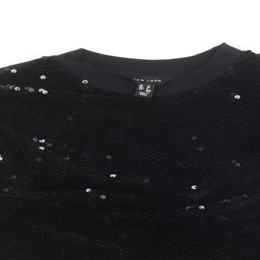 New Look Womens Black Geometric Polyester Pullover Sweatshirt Size 10 Pullover - Sequin detail.