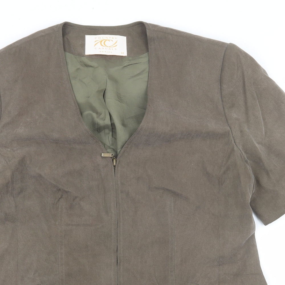Country Casuals Womens Green Jacket Coat Size 12 Zip - Short sleeves