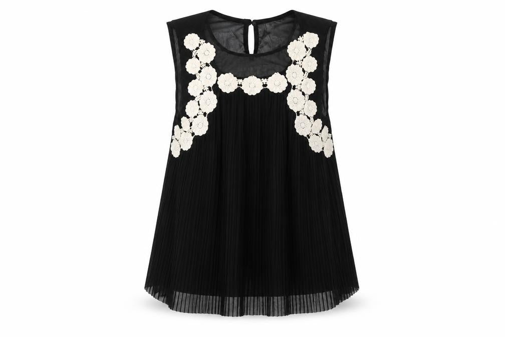 E-Lady Womens Black Polyester Basic Blouse Size L Round Neck - Flower