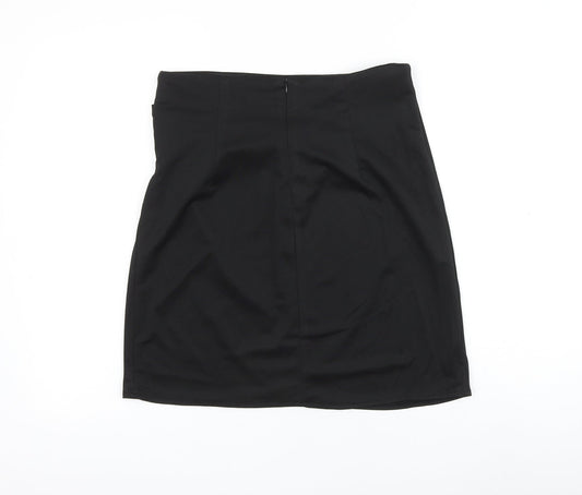 Preworn Womens Black Polyester Mini Skirt Size 30 in Zip - Ruched
