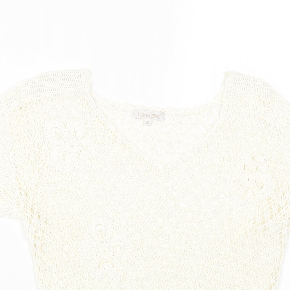 Lakeland Womens White Viscose Basic T-Shirt Size 16 V-Neck