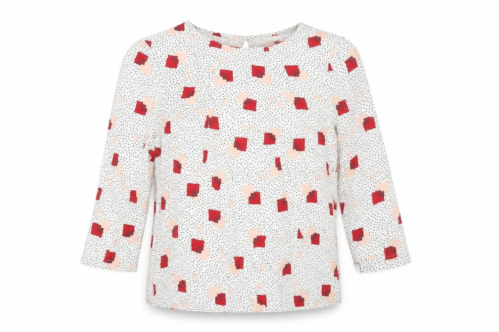 Marks and Spencer Womens Multicoloured Geometric Viscose Basic Blouse Size 8 Round Neck