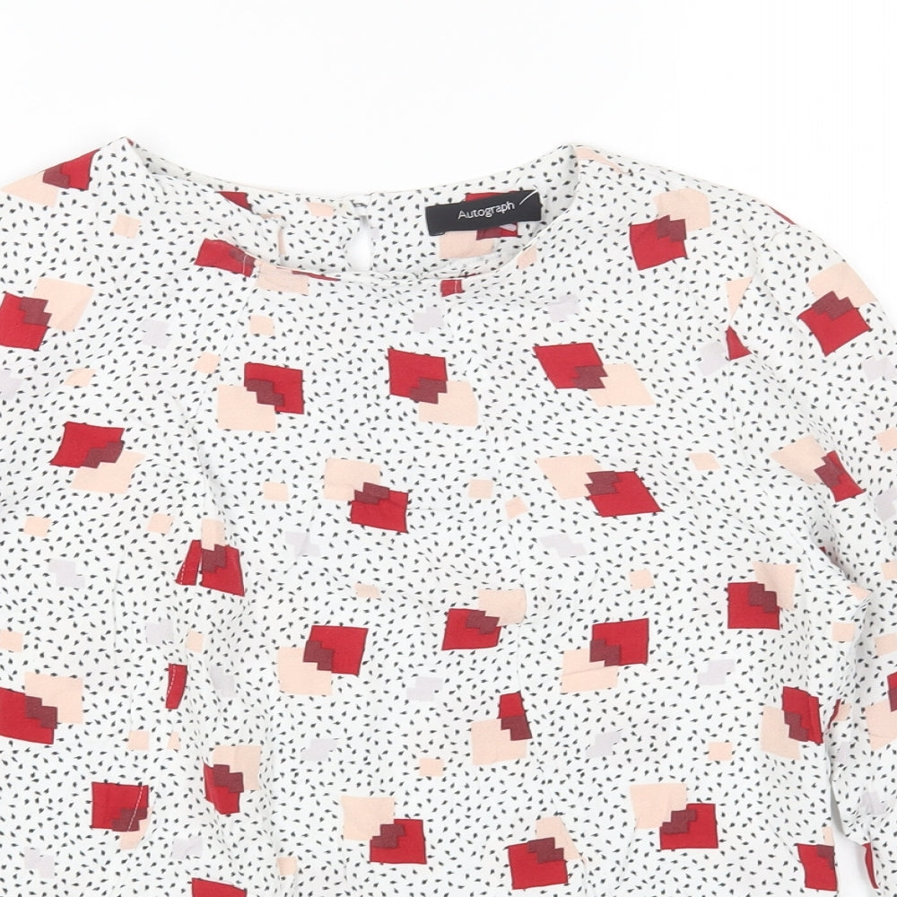 Marks and Spencer Womens Multicoloured Geometric Viscose Basic Blouse Size 8 Round Neck