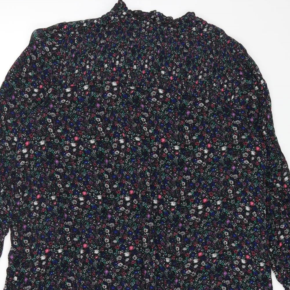 Marks and Spencer Womens Multicoloured Floral Polyester A-Line Size 12 Round Neck Button
