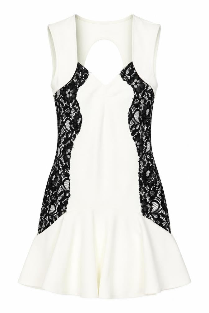 River Island Womens Ivory Polyester Mermaid Size 6 V-Neck Zip - Lace Detail