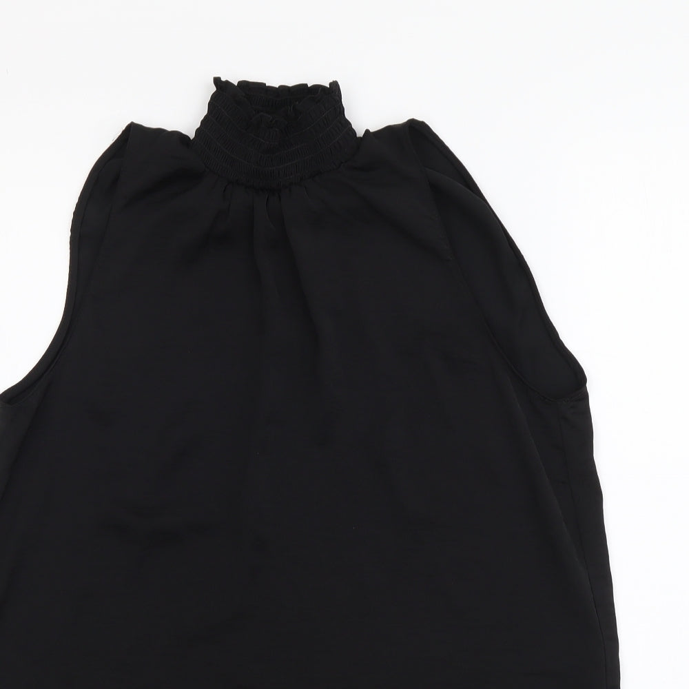 River Island Womens Black Polyester Basic T-Shirt Size 6 Mock Neck