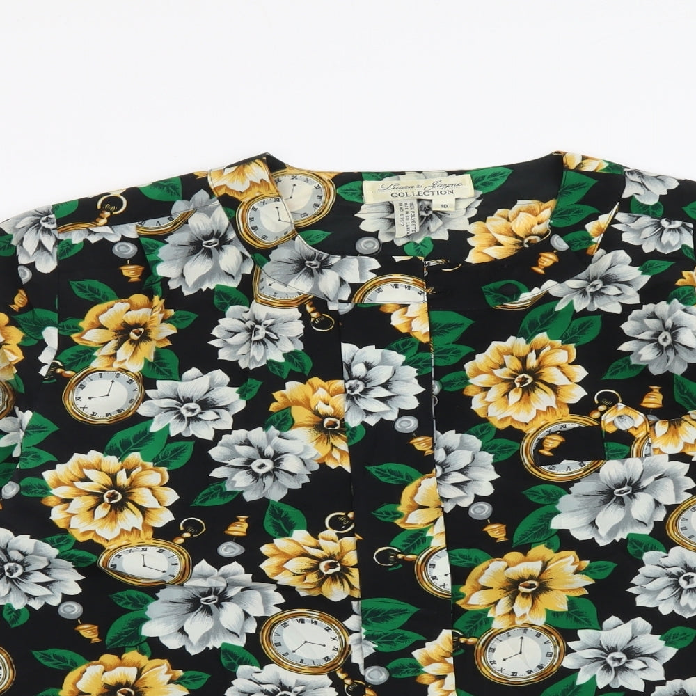 Collection Womens Multicoloured Floral Polyester Basic Button-Up Size 10 V-Neck