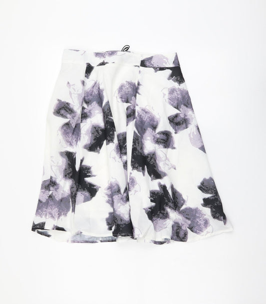 Sophyline Womens White Floral Polyester Flare Skirt Size S Zip